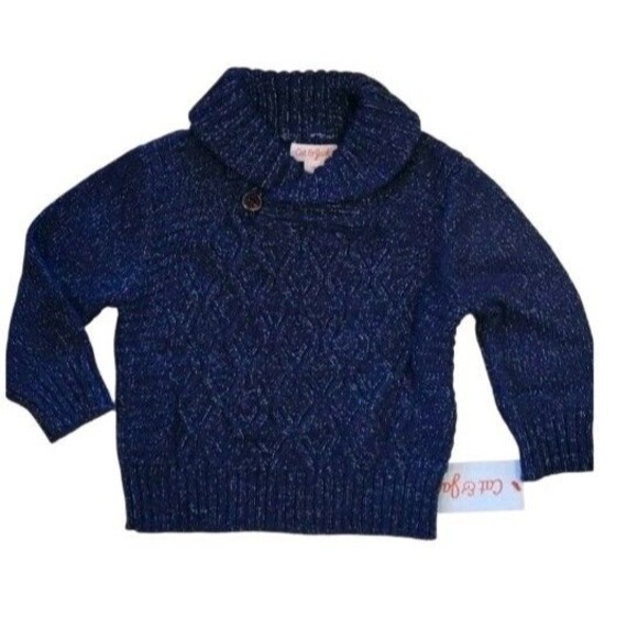 Cat & Jack Navy Shawl Collar Sweater Button Knit Cotton Blend Sz 12m Toddler NWT - Picture 2 of 4
